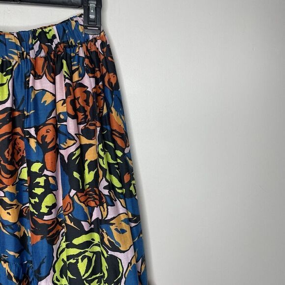The ODELLS Paloma Skirt Womens Medium (*runs small) Floral Tiered Cotton Silk - Picture 7 of 12